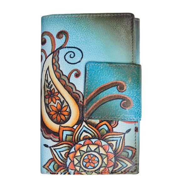 Hand-Painted Genuine Leather Blue Colour Bifold Wallet & Card Holder for Women - Picture 1 of 8